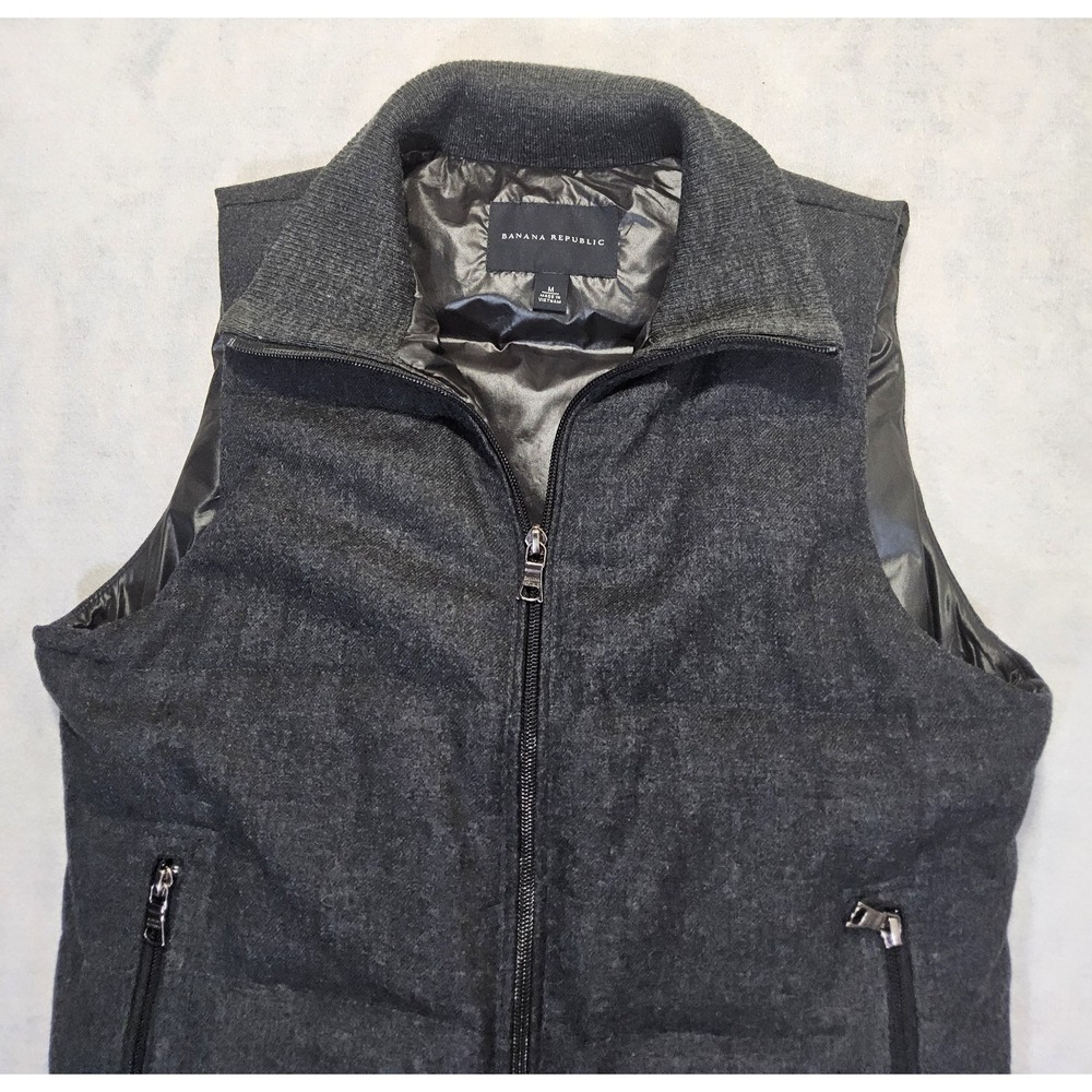Banana Republic Vest Womans Sz M 8 Down Puffer Gray Wool Coat Quilted Winter - Picture 2 of 6